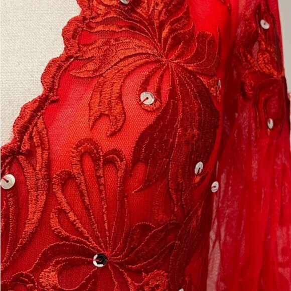 JJ's House Red Ball-Gown w/ Sweep Train Tulle Lace w/ Sequins Sz 8 196082 - Picture 6 of 13